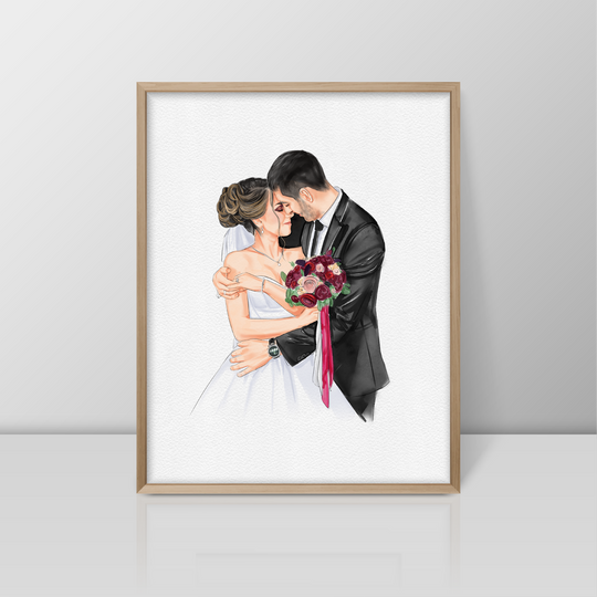 Personalized Watercolour Portrait painting from photo, Wedding couple Portrait, Anniversary Present, Valentine's Day Gift for Wife Husband