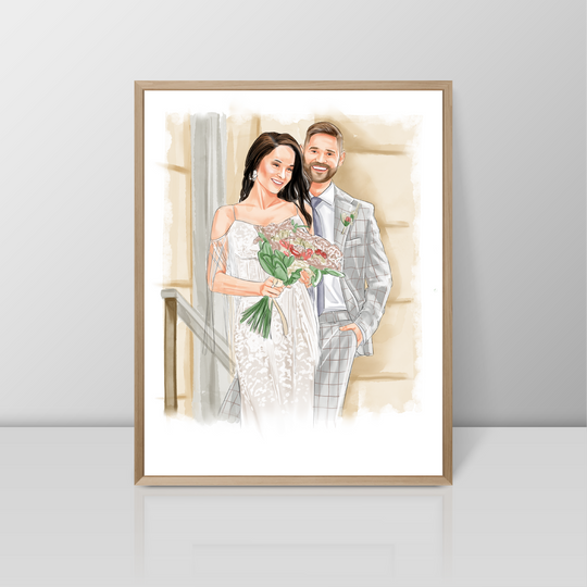 Personalized Watercolour Portrait painting from photo, Wedding couple Portrait, Anniversary Present, Valentine's Day Gift for Wife Husband