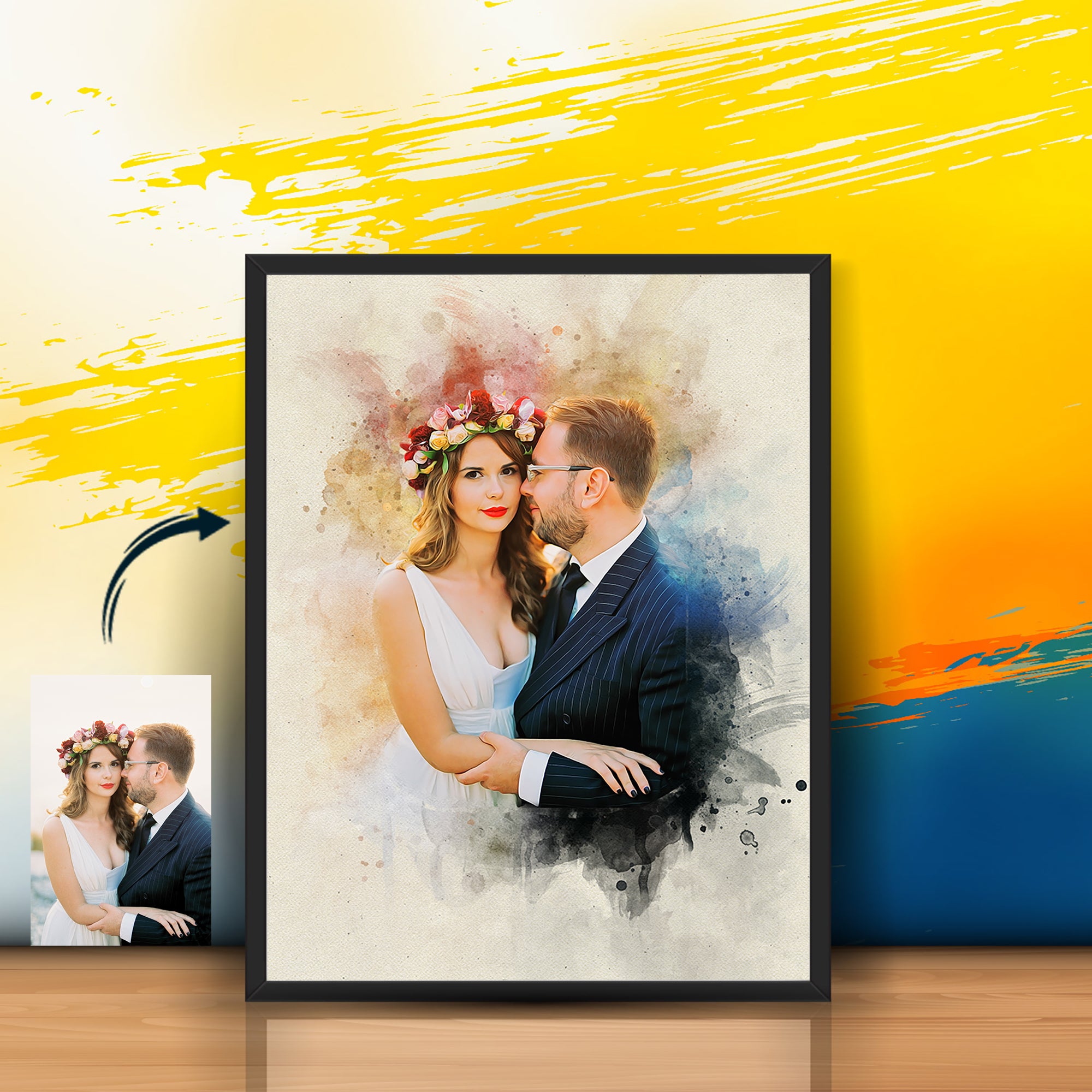 Custom Couple Watercolor Portrait Framed Poster