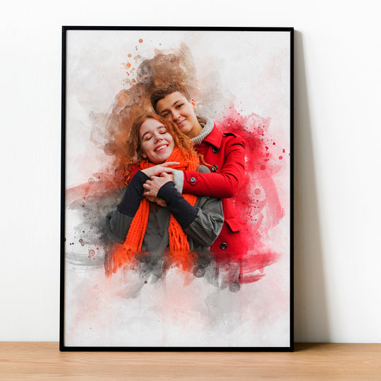 Custom Couple Watercolor Portrait Framed Poster